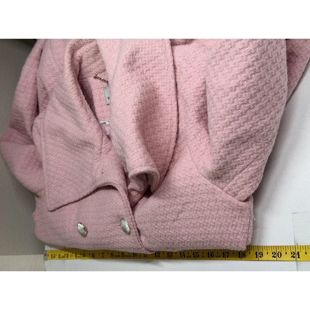 Worthington Pea‎ Coat Womens Medium Pink Tweed Wool Blend Lined Preppy Academia - Picture 10 of 11